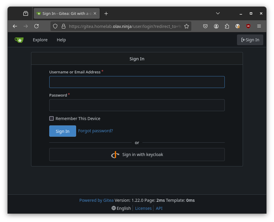 Screenshot of the Gitea login page